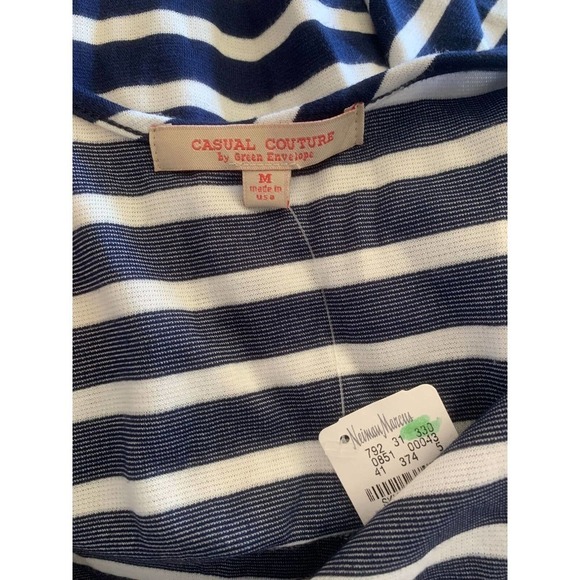 Green Envelope Casual Couture Peplum Top Blouse Nautical Blue White Striped Sz M - Picture 9 of 10